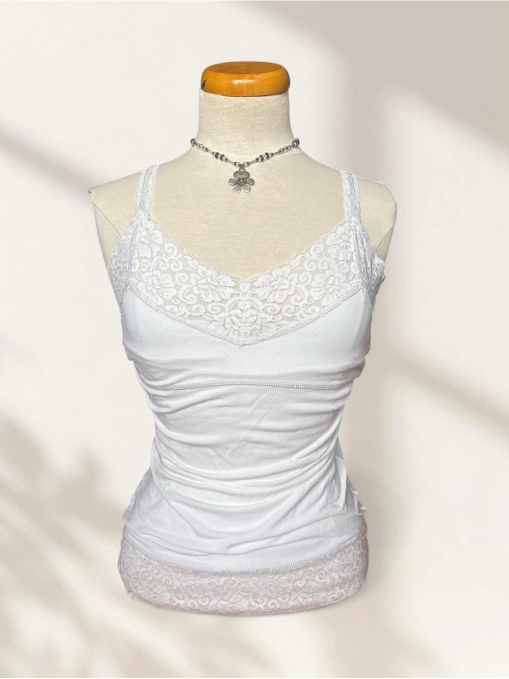 Tristan White Lace-Trim Cami